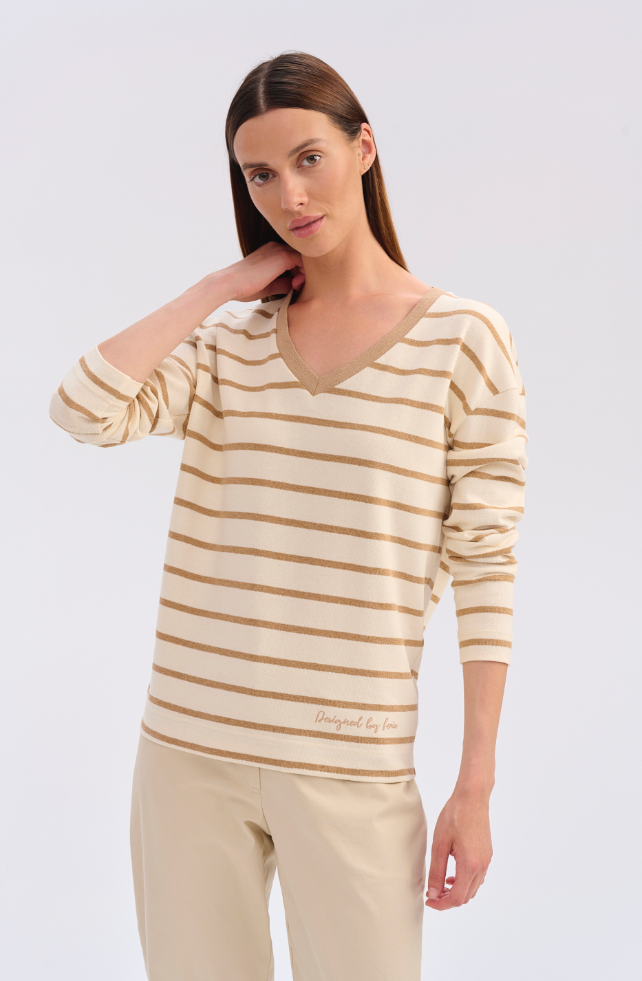 FERIA sports sweater with camel stripes