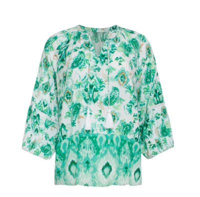 FRESH WHITE-GREEN ORNAMENT PRINT TOP