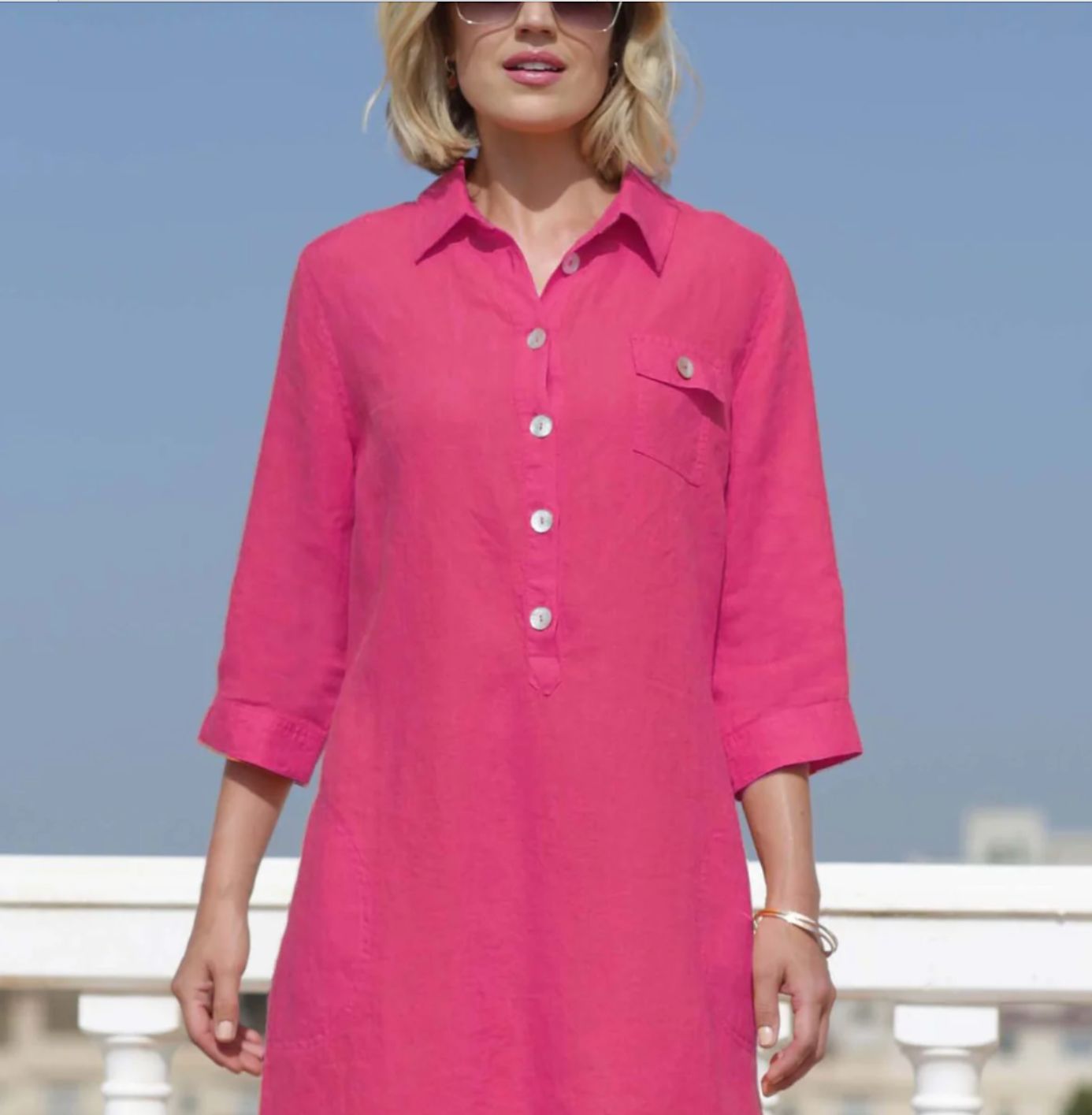 POMODORO CLOTHING LINEN SHIRT DRESS 22414 PINK