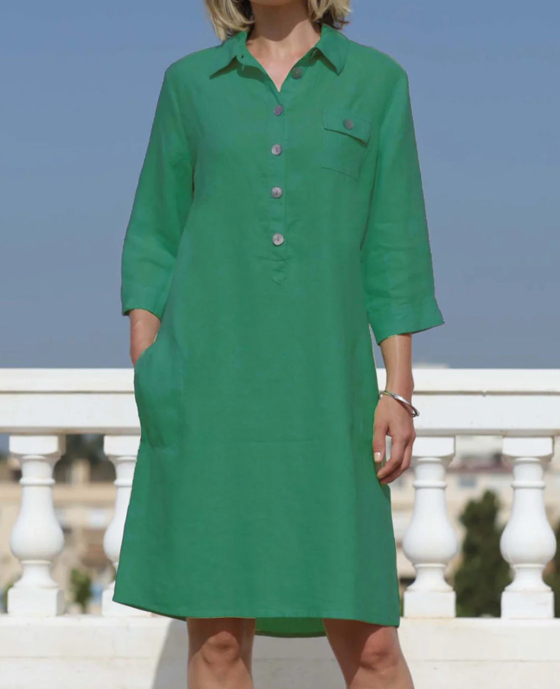 POMODORO CLOTHING LINEN SHIRT DRESS 22414 GREEN