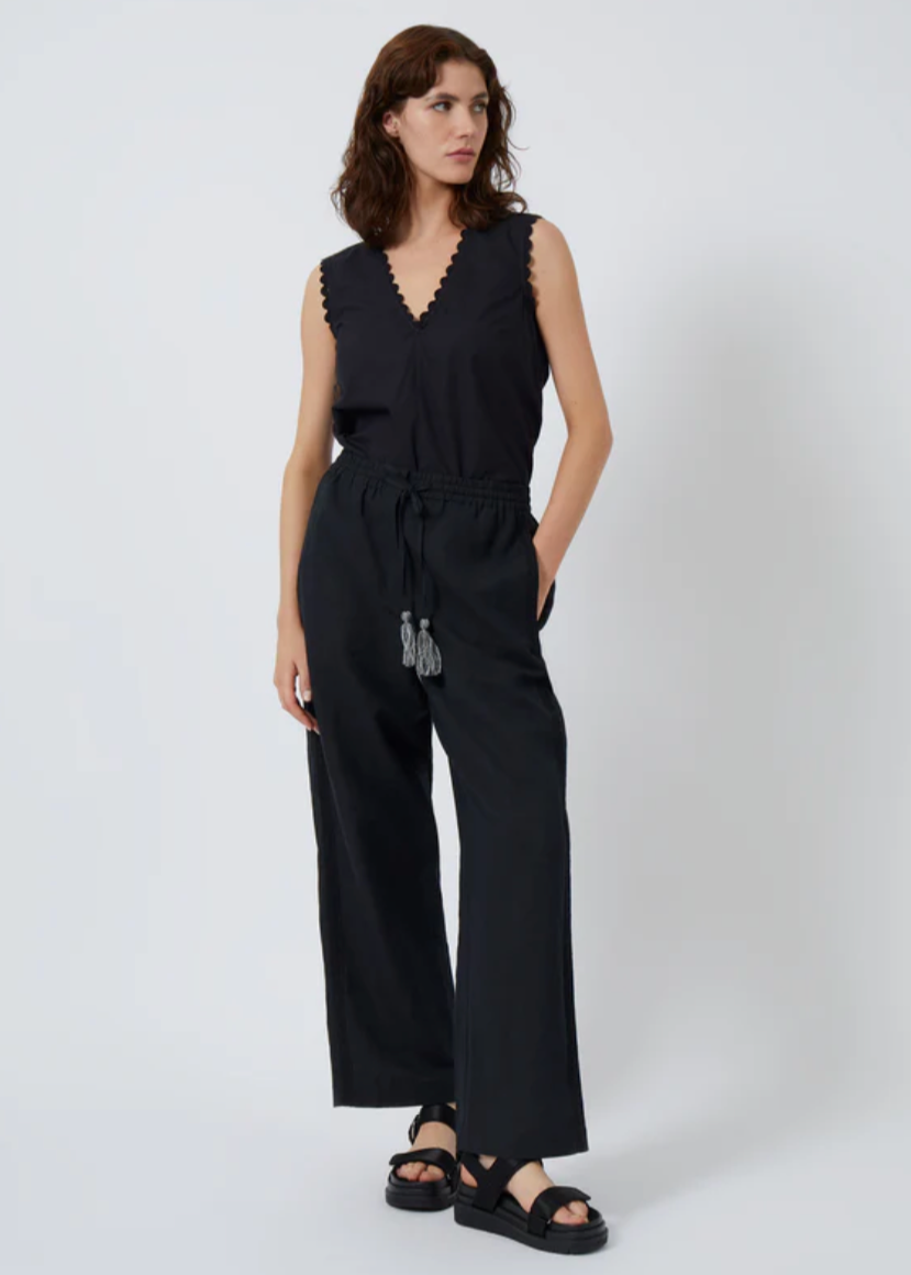 Spring Linen Mix Drawstring Trousers