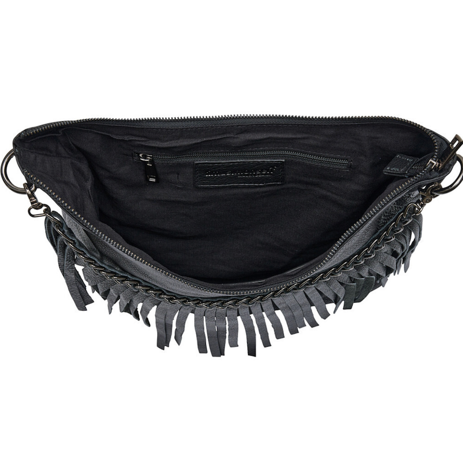 Black fringe shoulder bag hotsell