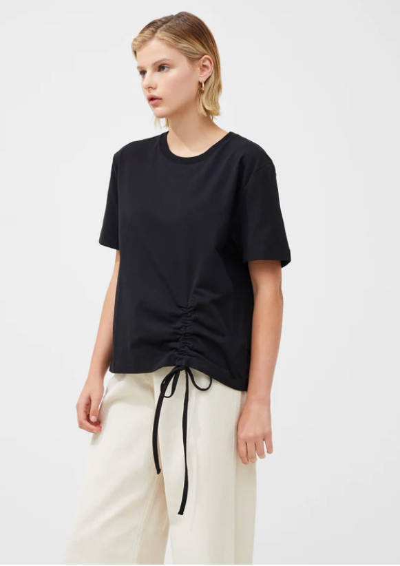 Rallie Cotton Rouched T-Shirt Black