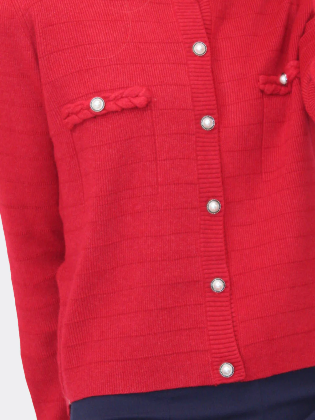 KATE & PIPPA ZUKI BUTTONED KNIT JACKET IN OFF - RED KNIT