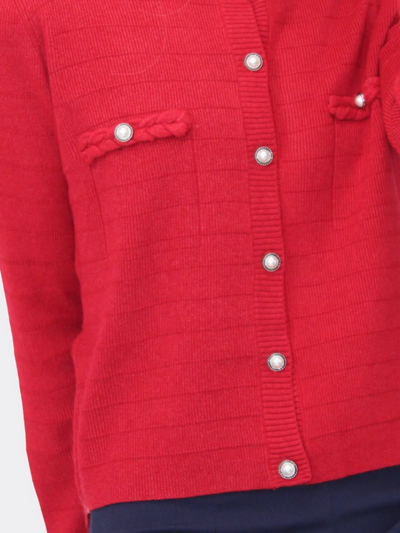 KATE & PIPPA ZUKI BUTTONED KNIT JACKET IN OFF - RED KNIT