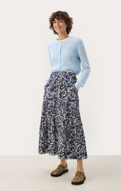 NadeemPW Skirt Navy Rose Print