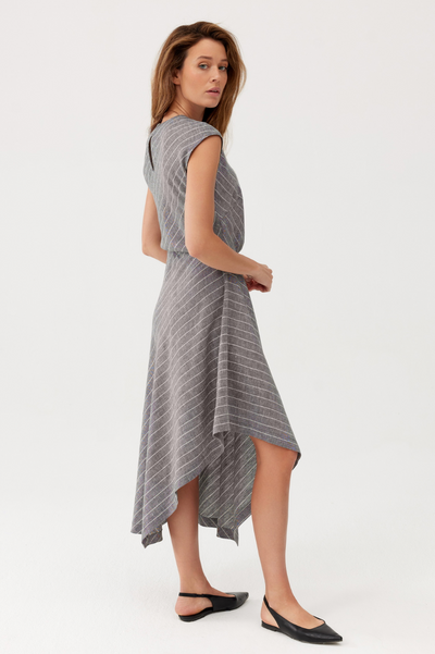 Asymmetrical dress FERIA with subtle stripes