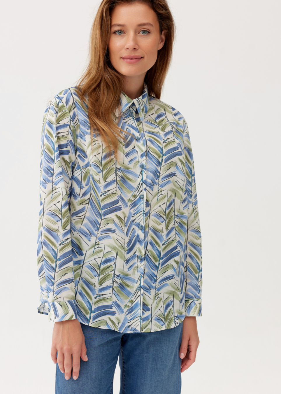 Cotton shirt FERIA with green and blue leaves