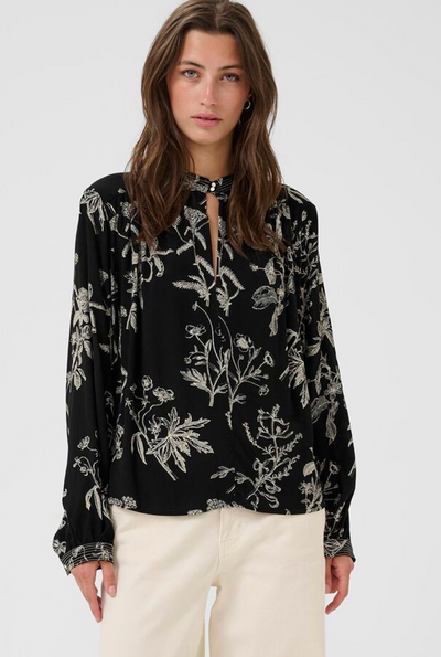 ShiromaPW Blouse Black Botanical print