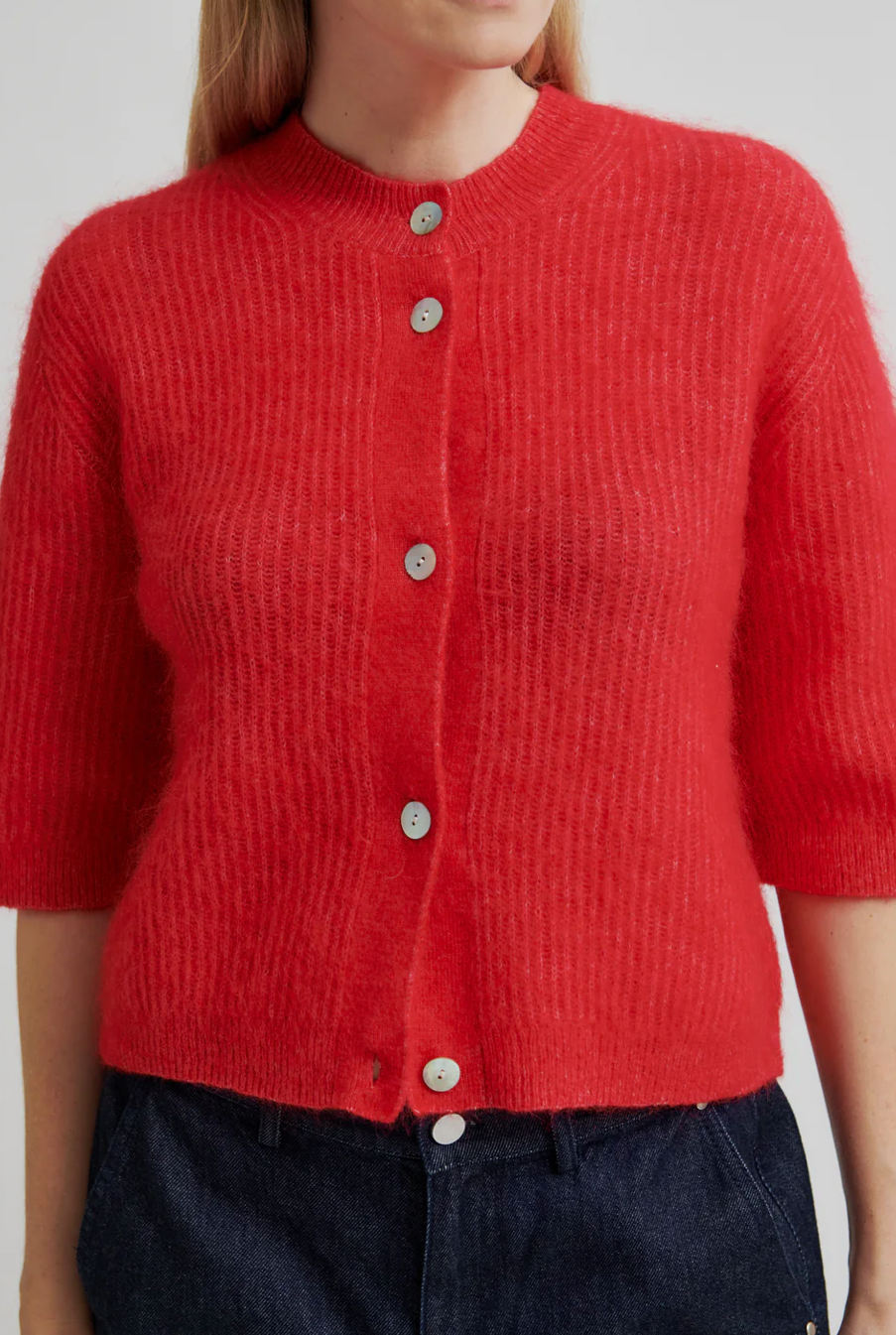 Andrea Knit Rib Cardigan Red