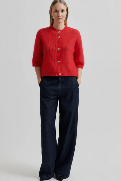 Andrea Knit Rib Cardigan Red