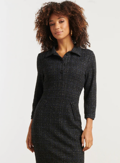 25604 GEWEVEN RUITTEXTUUR GETAILLEERDE NAVY JURK | NAVY