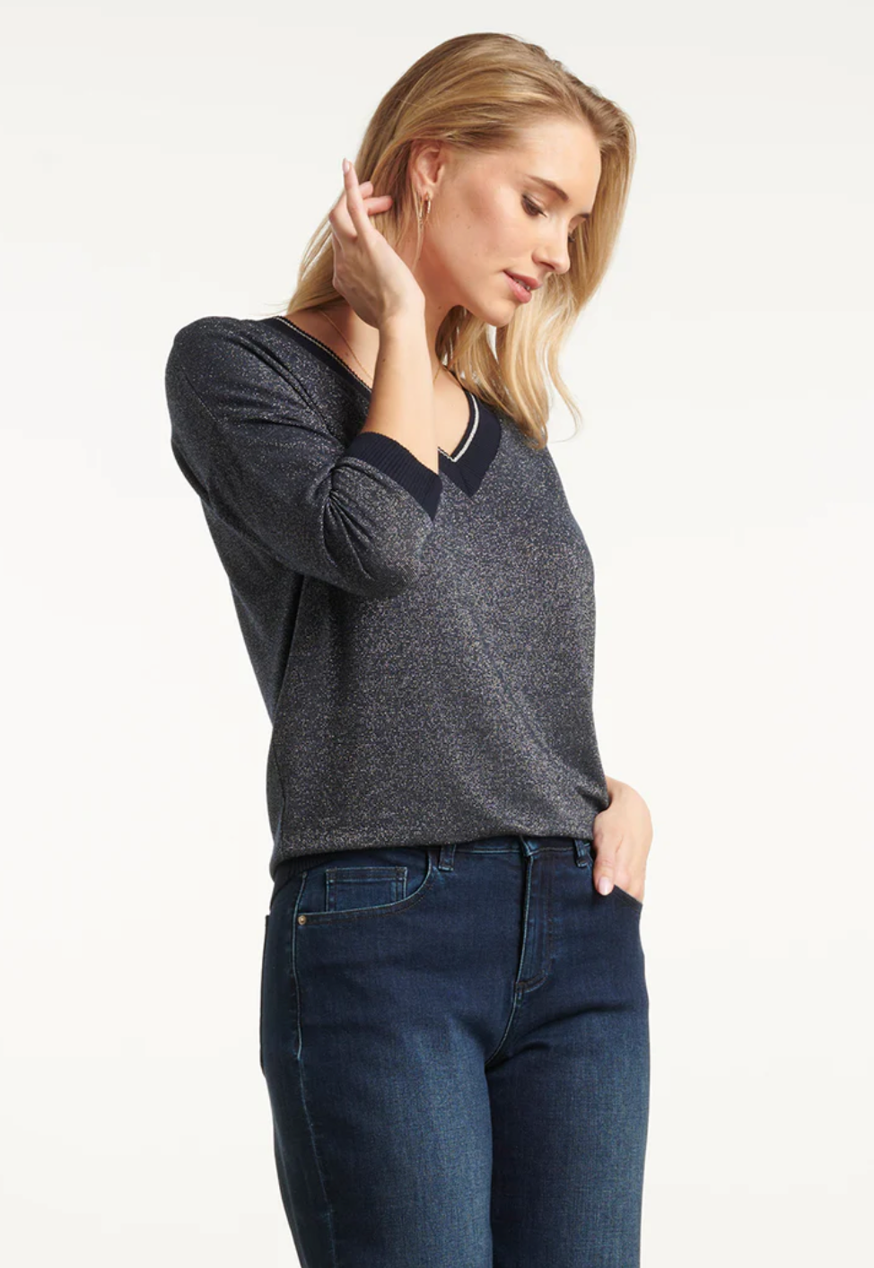 25670 WOMEN'S WITH LUREX LOOSE TOP | NAVY