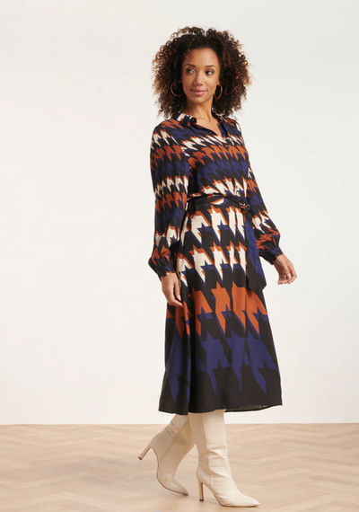 24526 HOUNDSTOOTH PRINT MIDI DRESS | BLACK - MUTICOLOUR