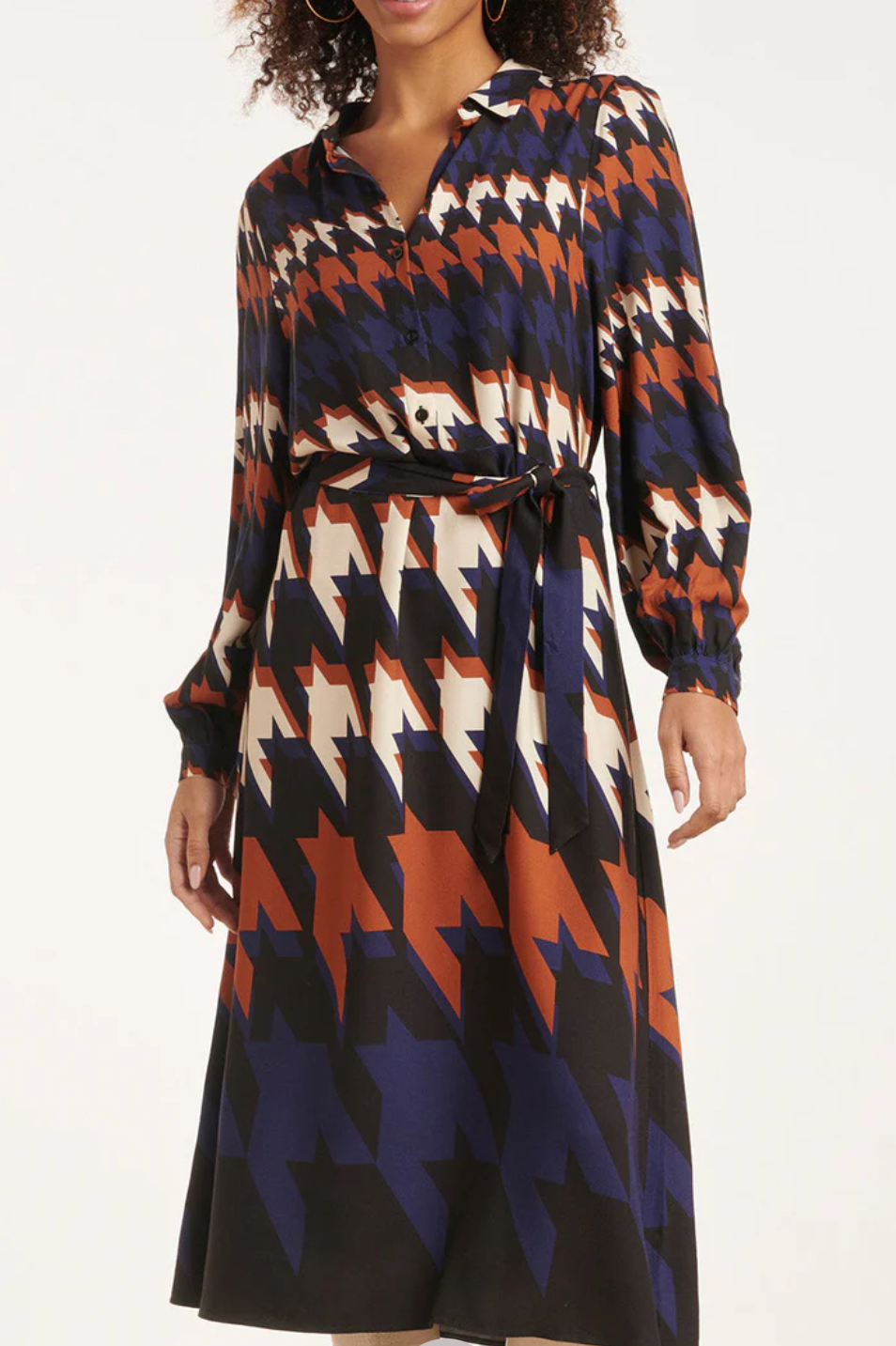 24526 HOUNDSTOOTH PRINT MIDI DRESS | BLACK - MUTICOLOUR