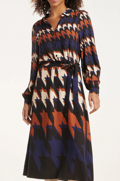 24526 HOUNDSTOOTH PRINT MIDI DRESS | BLACK - MUTICOLOUR