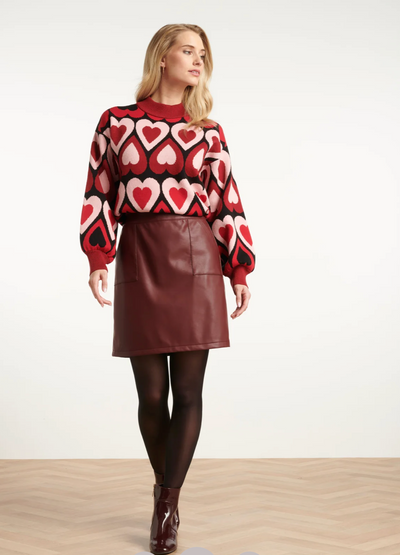 25534 KNITTED HAIR KNIT TOP IN RED AND BURGUNDY | BORDEAUX - MUTICOLOUR