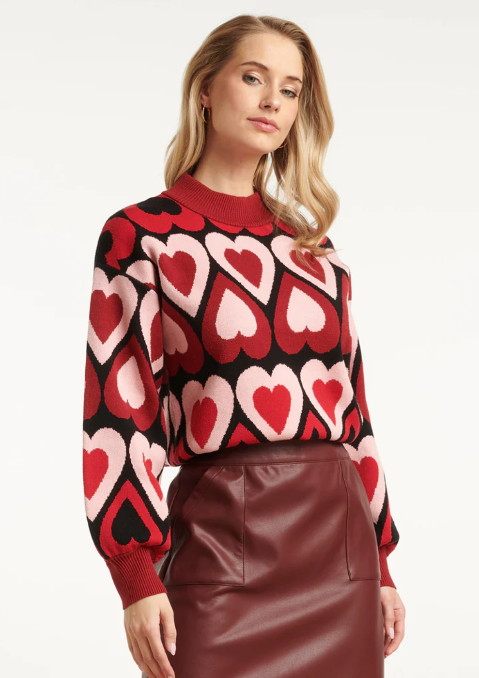 25534 KNITTED HAIR KNIT TOP IN RED AND BURGUNDY | BORDEAUX - MUTICOLOUR