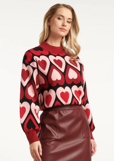 25534 KNITTED HAIR KNIT TOP IN RED AND BURGUNDY | BORDEAUX - MUTICOLOUR