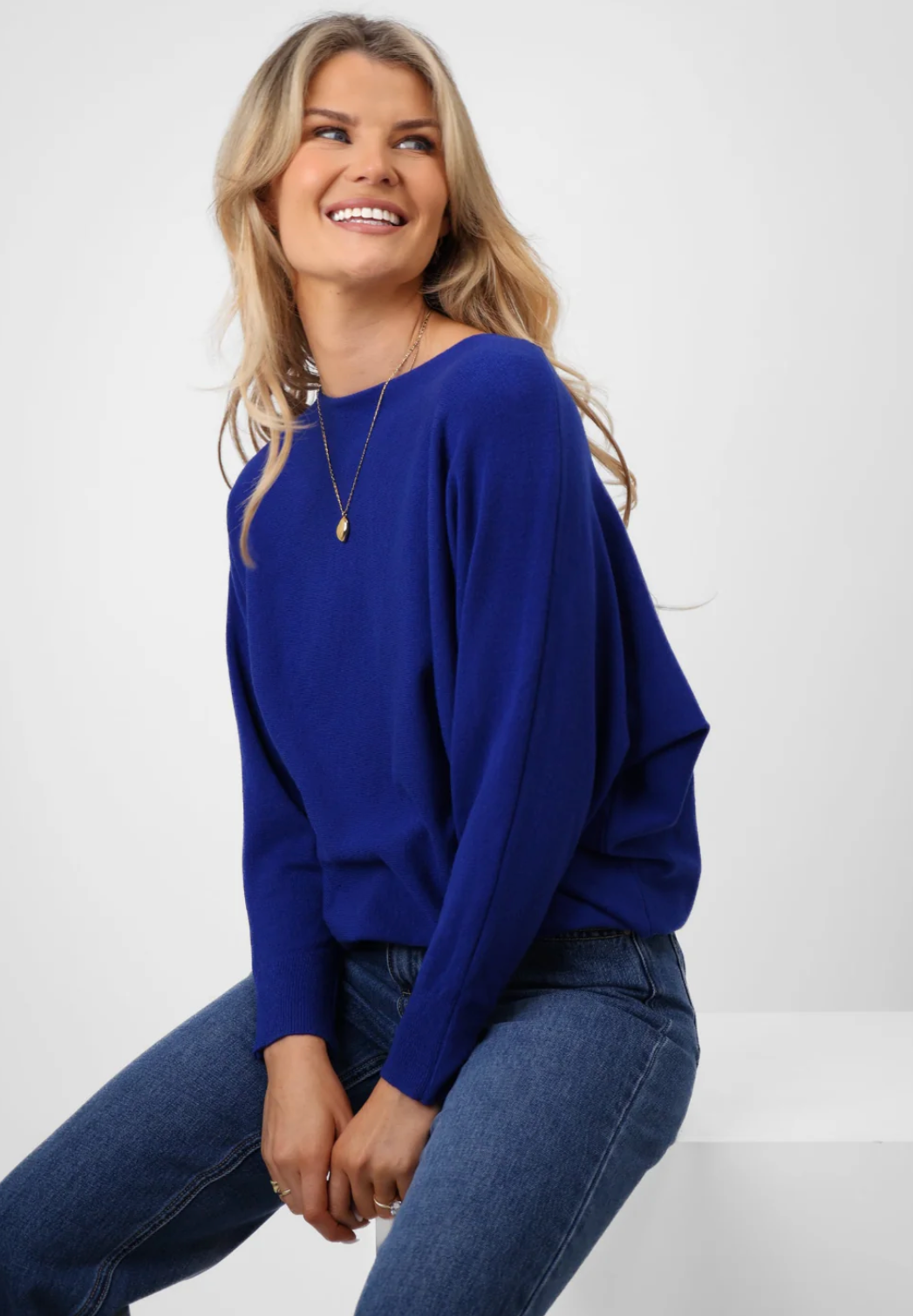 KATE & PIPPA ELBA PEARL DETAIL KNIT JUMPER IN ROYAL BLUE