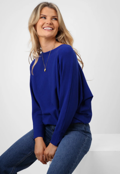 KATE & PIPPA ELBA PEARL DETAIL KNIT JUMPER IN ROYAL BLUE