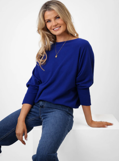 KATE & PIPPA ELBA PEARL DETAIL KNIT JUMPER IN ROYAL BLUE