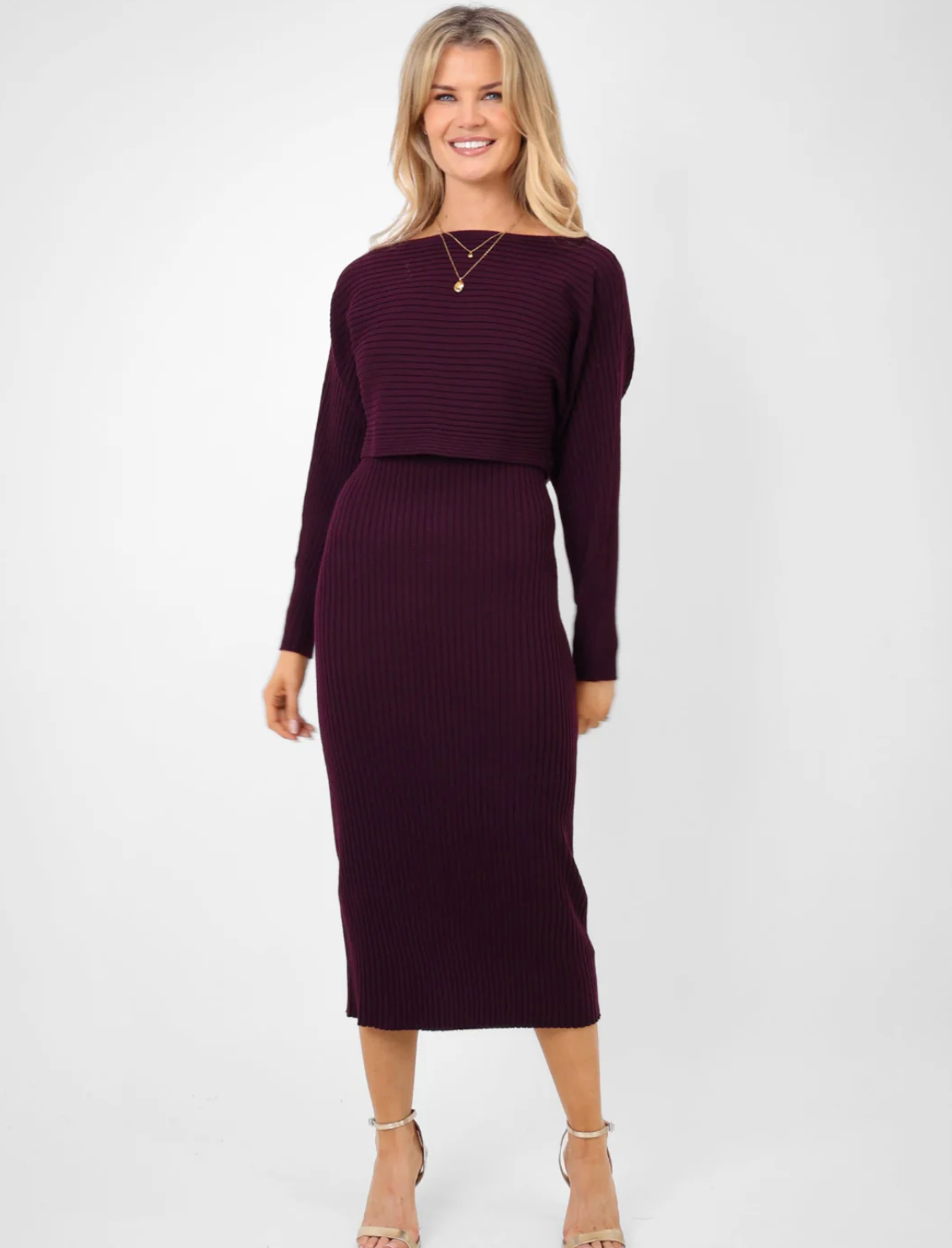 KATE & PIPPA AMELIA KNIT DRESS IN MULBERRY