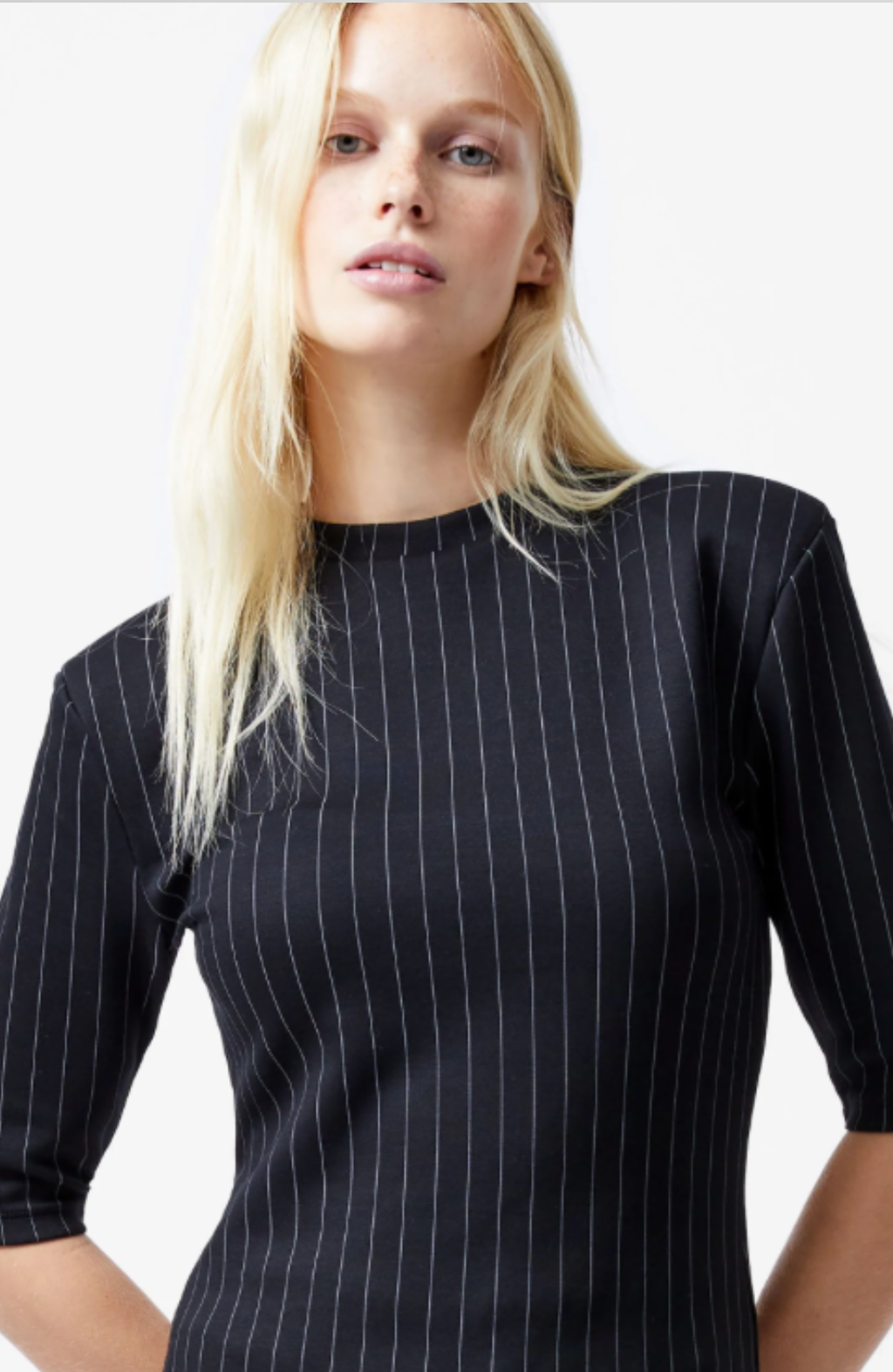 Regina Jersey Pinstripe Shoulder Pad T-Shirt