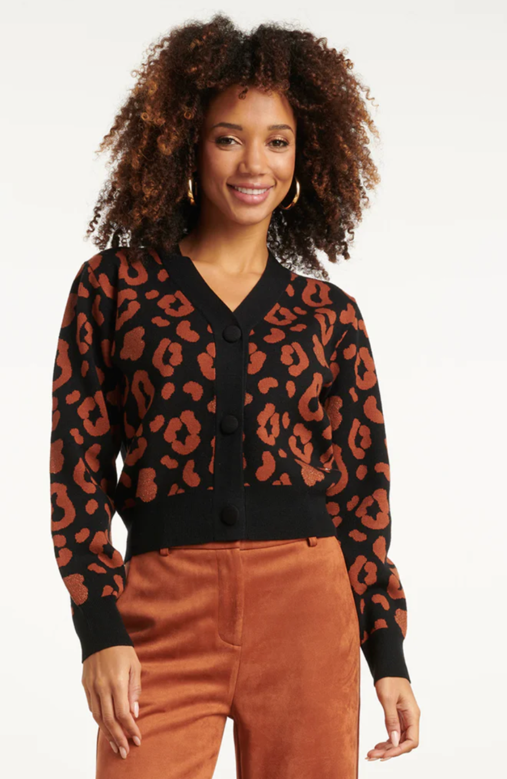 25536 ANIMAL PRINT VEST BLACK AND COGNAC | BLACK - COGNAC