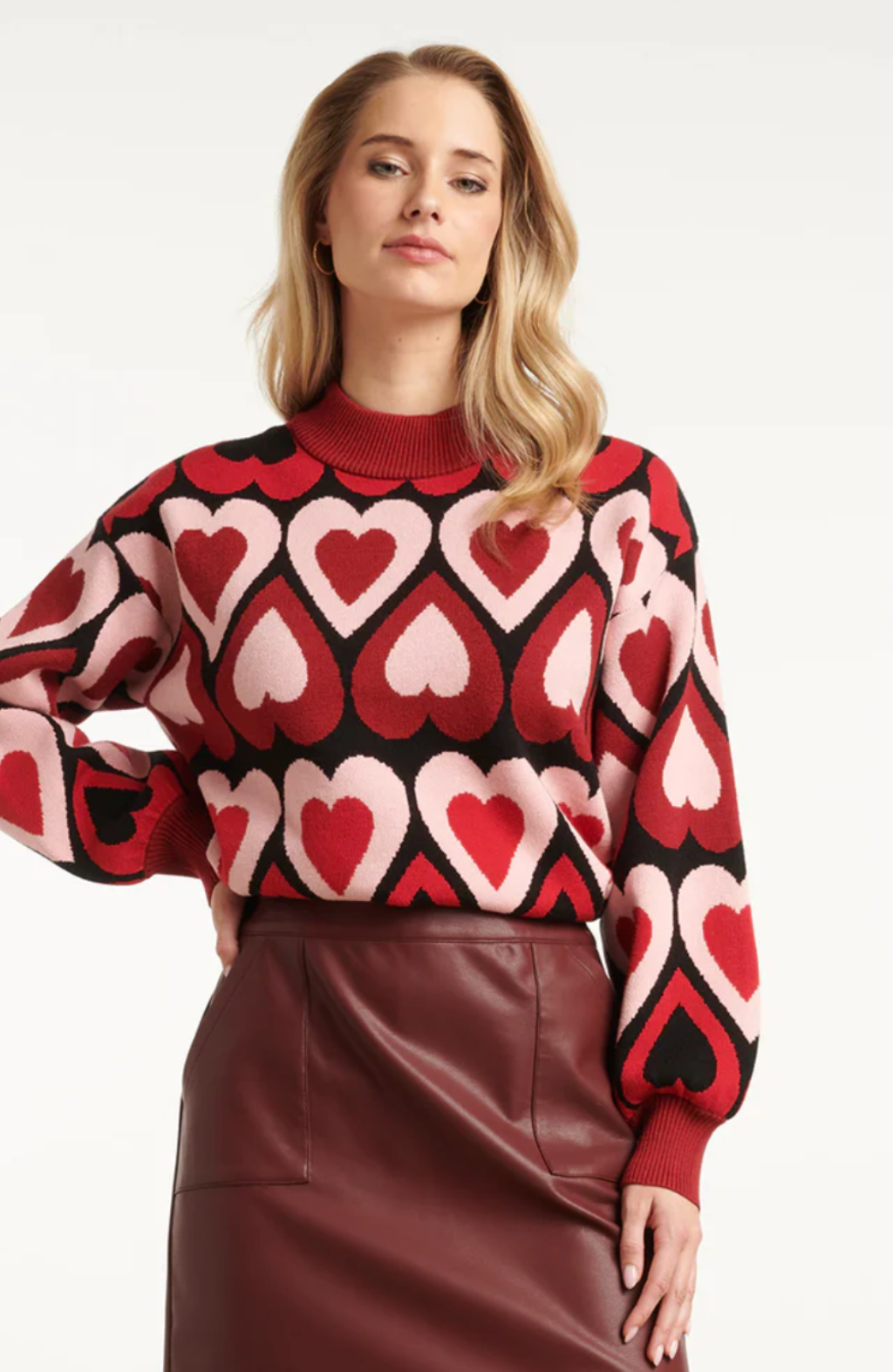 25534 KNITTED HAIR KNIT TOP IN RED AND BURGUNDY | BORDEAUX - MUTICOLOUR