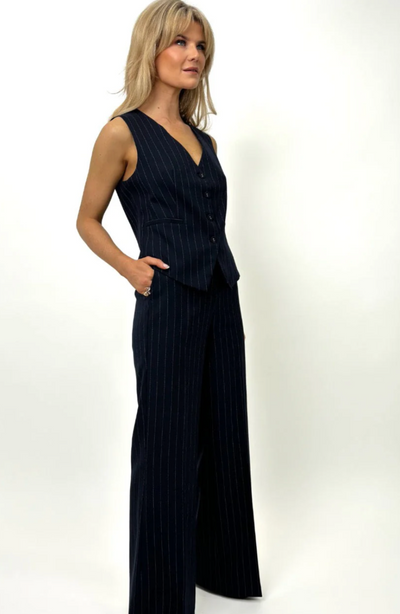 KATE & PIPPA RICA WAISTCOAT IN NAVY PINSTRIPE