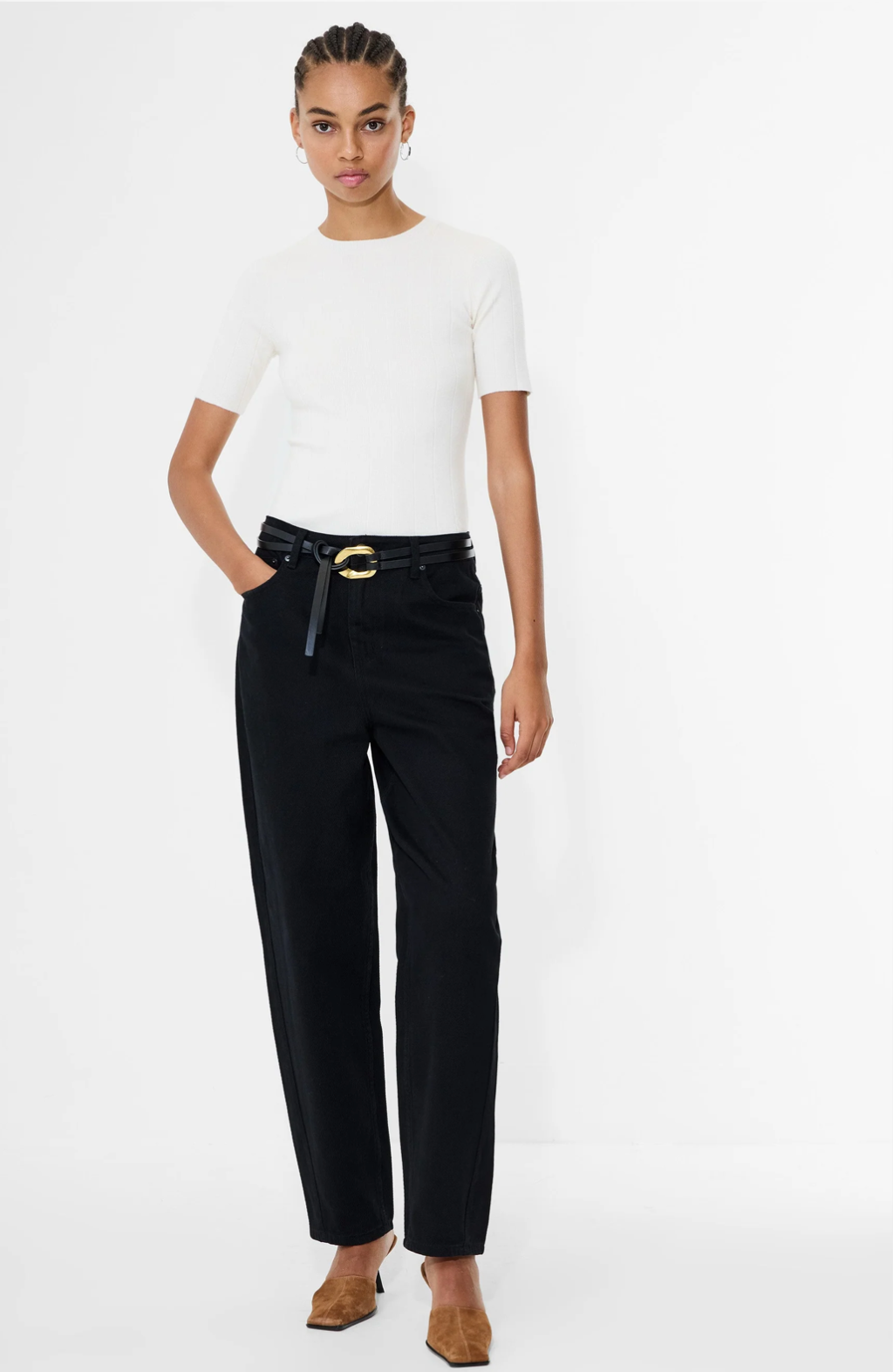 Loren Twill Denim Barrel Leg Jeans Black
