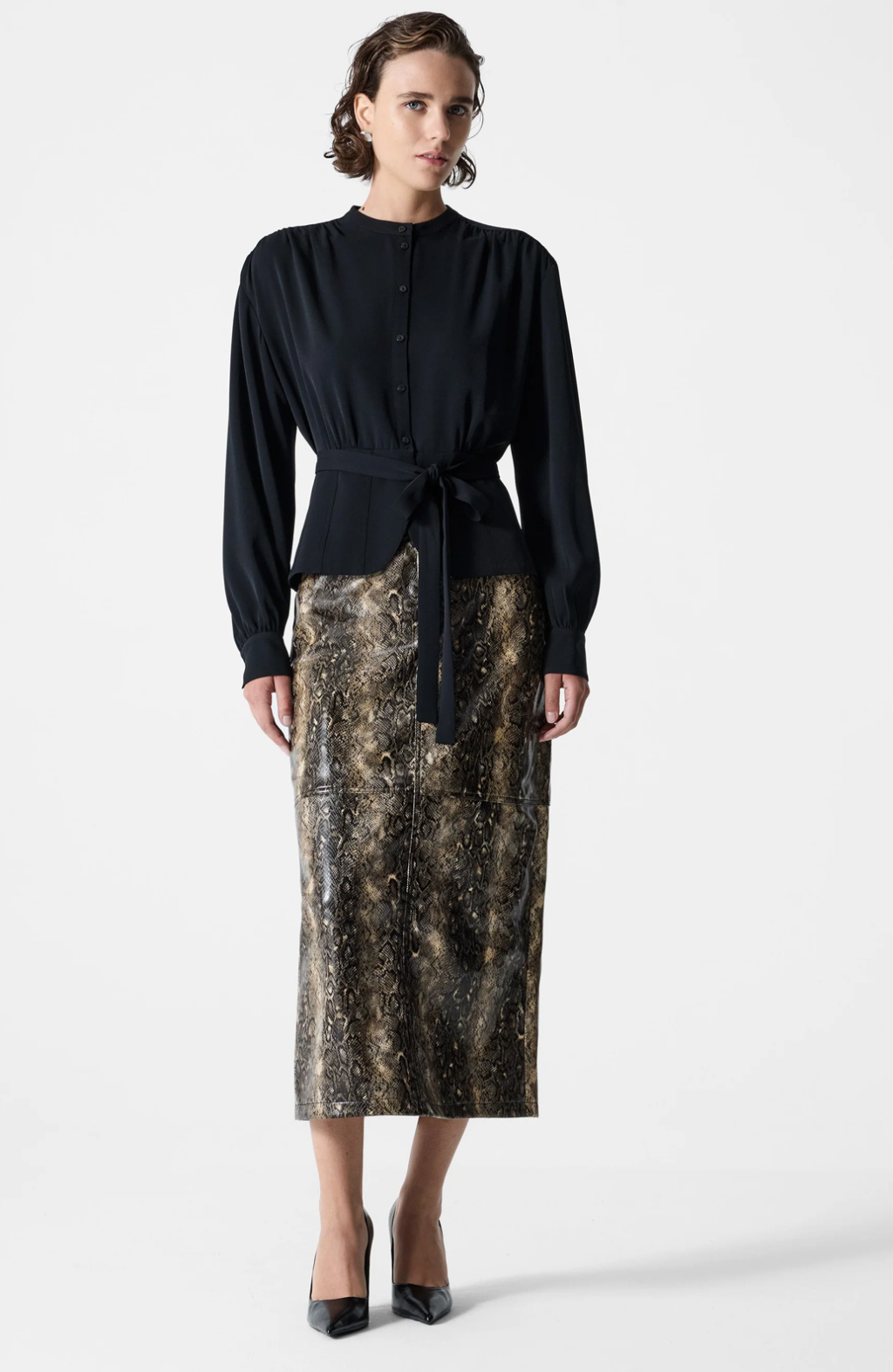 Arezzo Long Sleeve Waist Tie Shirt