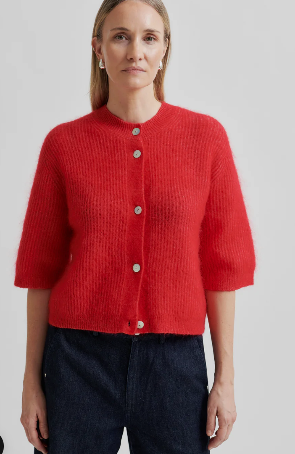 Andrea Knit Rib Cardigan Red