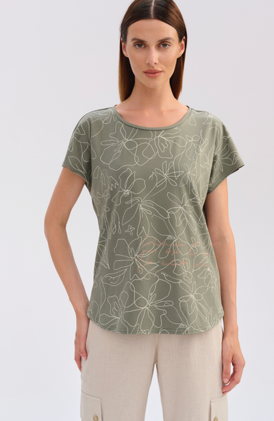 FERIA casual blouse with a floral motif green