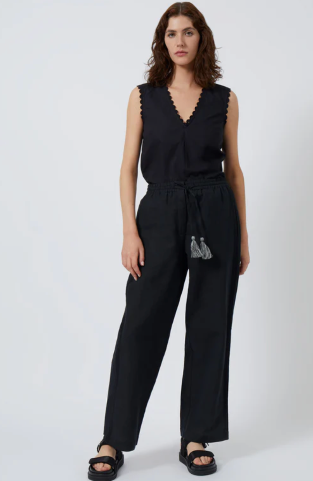 Spring Linen Mix Drawstring Trousers