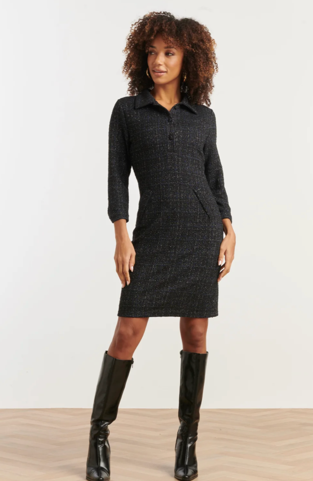 25604 GEWEVEN RUITTEXTUUR GETAILLEERDE NAVY JURK | NAVY