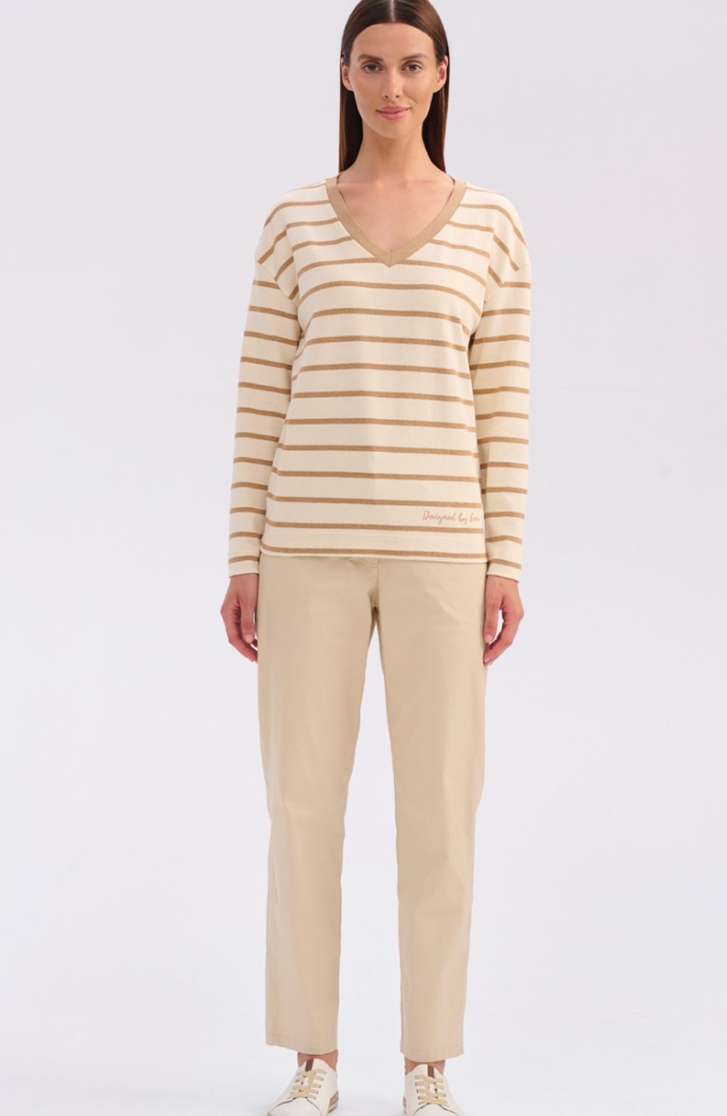 FERIA sports sweater with camel stripes