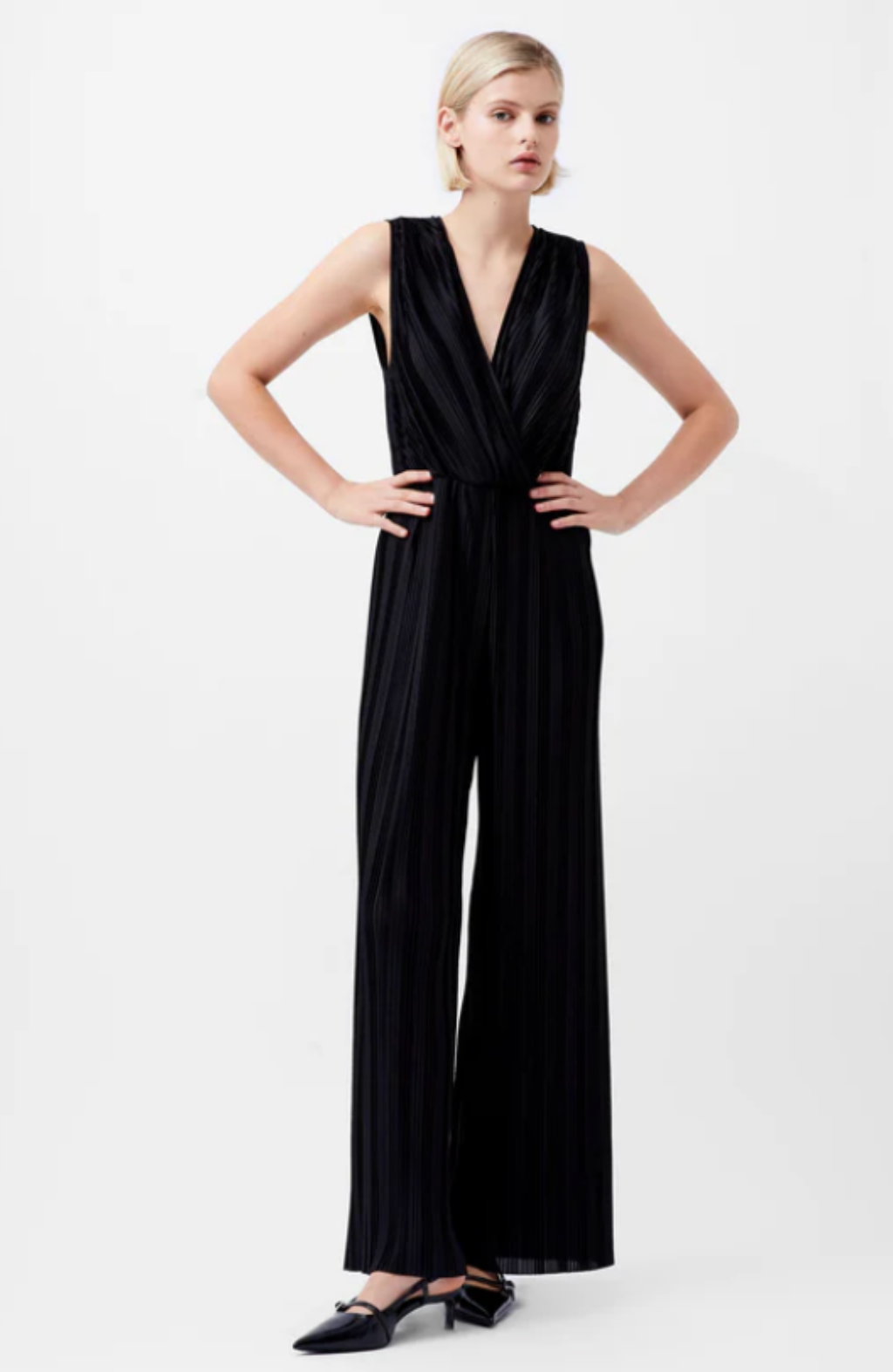 Ronnie Pleated V-Neck Jumpsuit