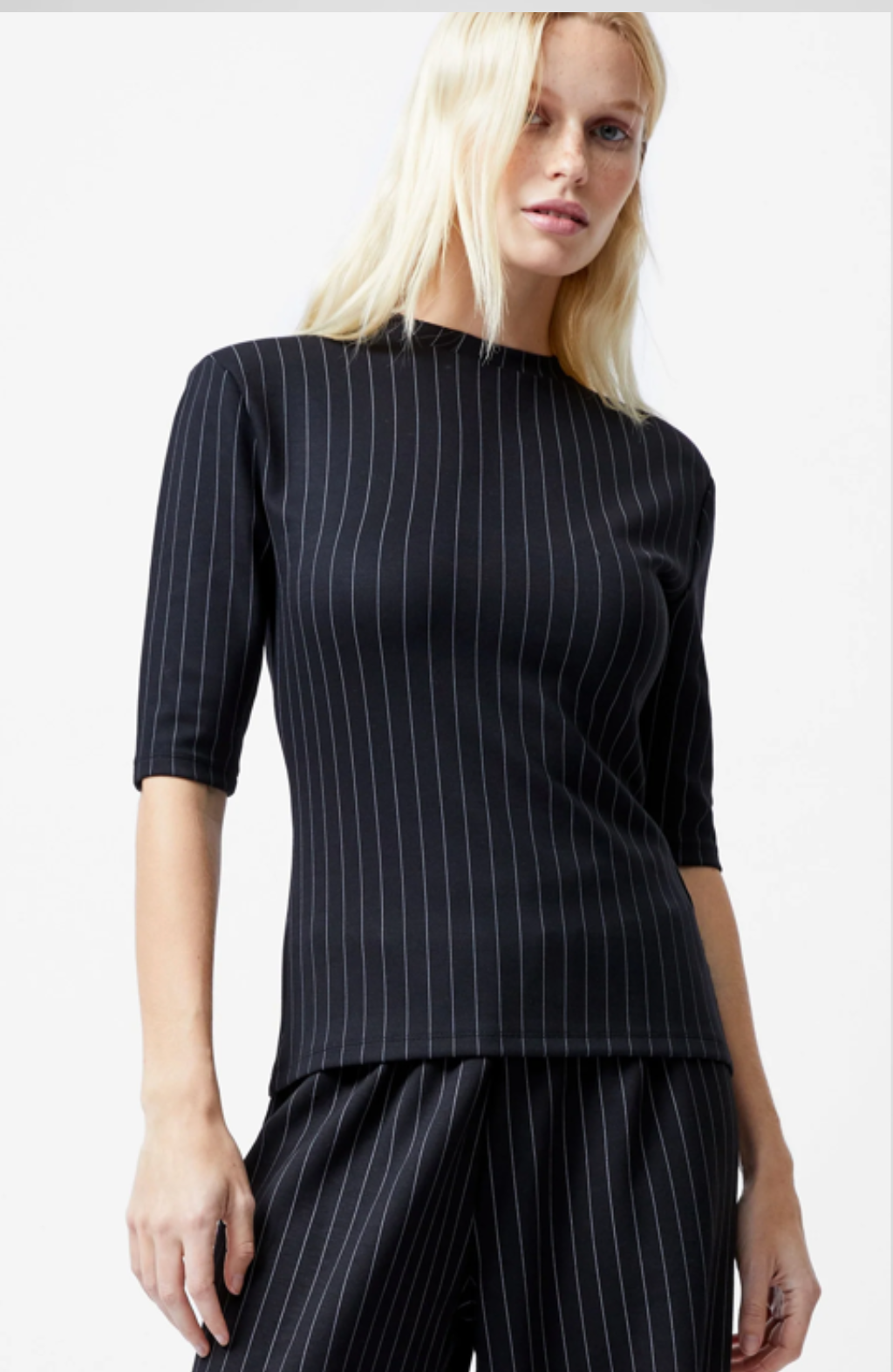 Regina Jersey Pinstripe Shoulder Pad T-Shirt