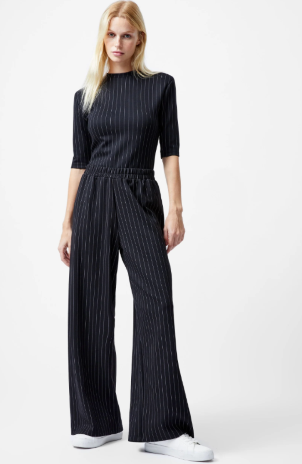 Regina Jersey Pinstripe Wide Leg Trousers