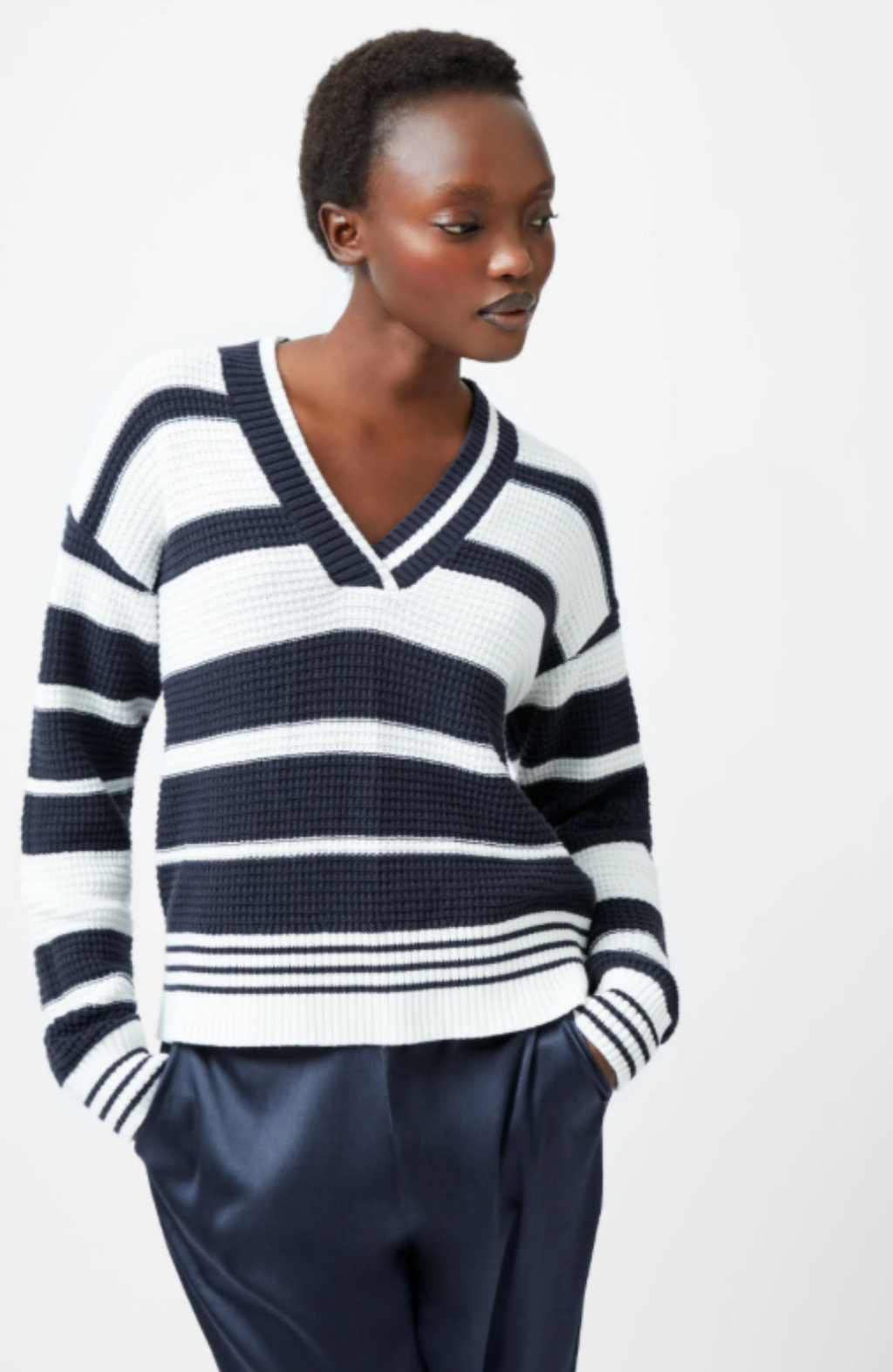 Lily Mozart Striped Varsity V-Neck Jumper