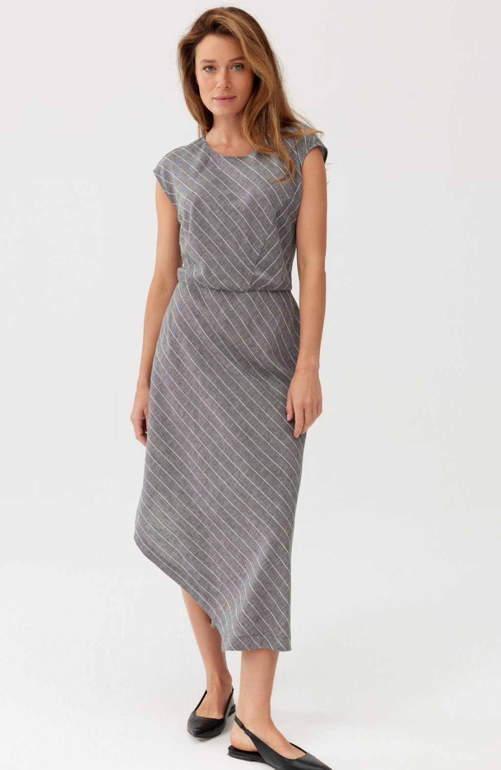 Asymmetrical dress FERIA with subtle stripes