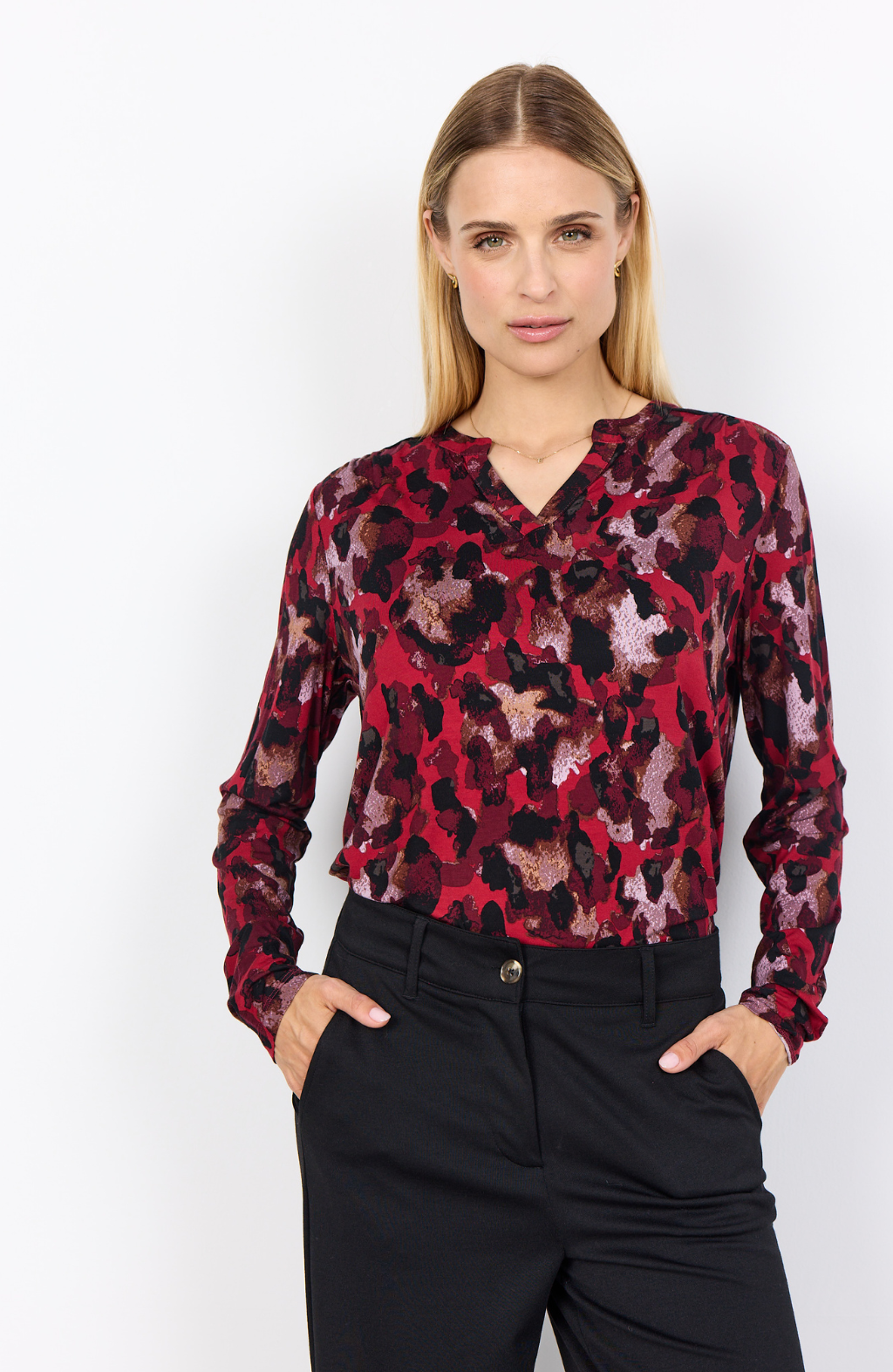 SC-MARICA AOP 341 BLOUSE RED