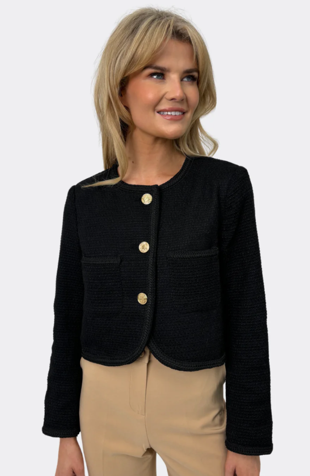 KATE & PIPPA NICKY BUTTONED JACKET IN BLACK