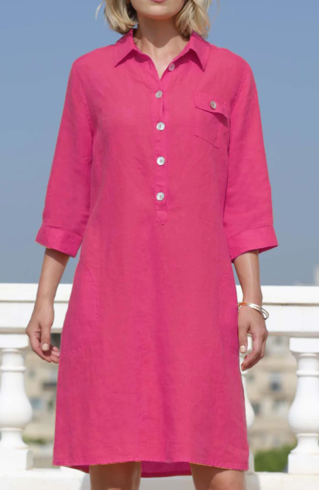 POMODORO CLOTHING LINEN SHIRT DRESS 22414 PINK